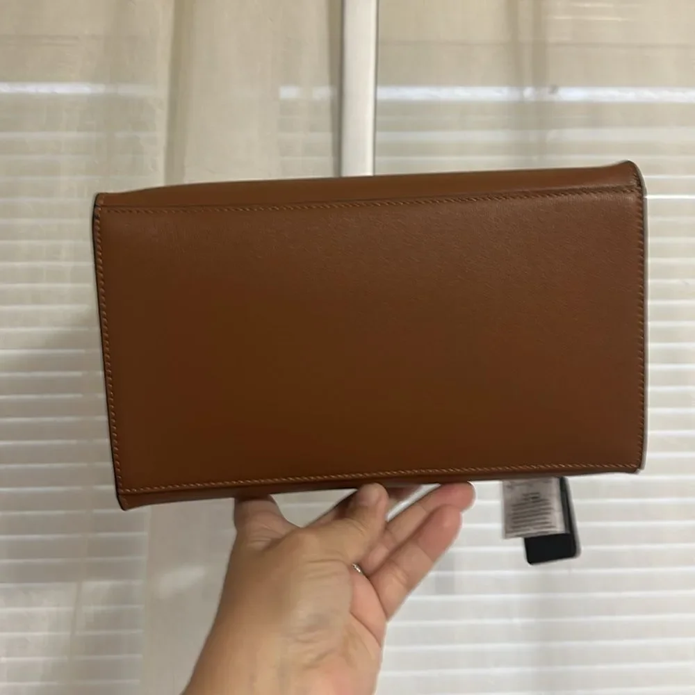 A/X Whiskey Brown Medium Faux Leather Tote with Central Logo Crossbody Strap